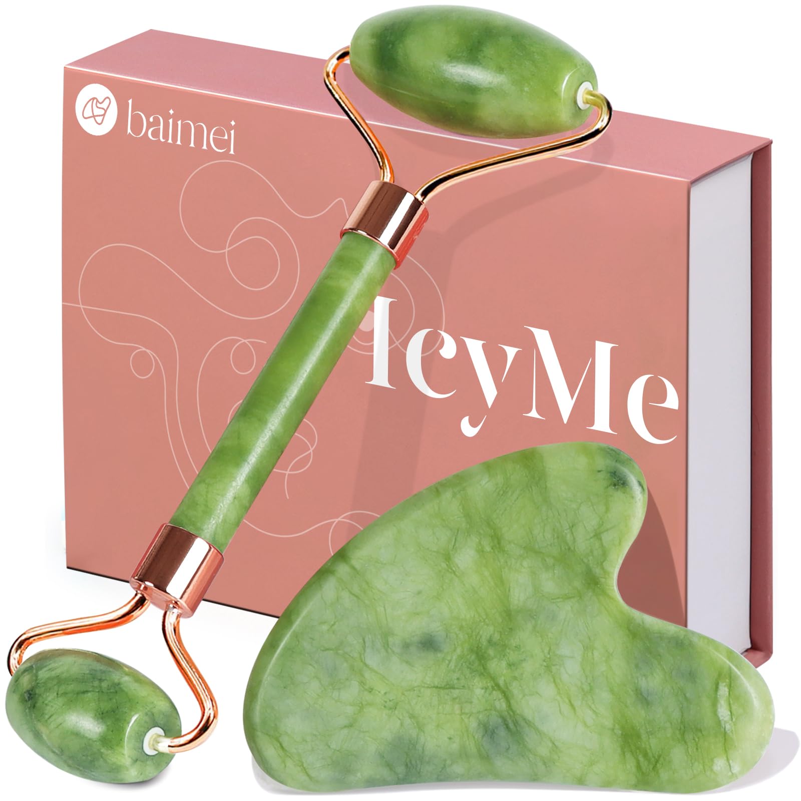 BAIMEI Jade Facial Roller and Gua Sha Set